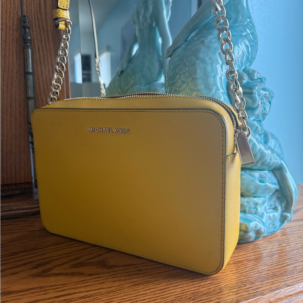 Michael Kors Mustard Yellow Crossbody Bag with Gold Chain